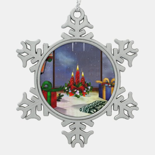 Yule Time Reflections Holiday Art Tin Sneeuwvlok Ornament (Voorkant)