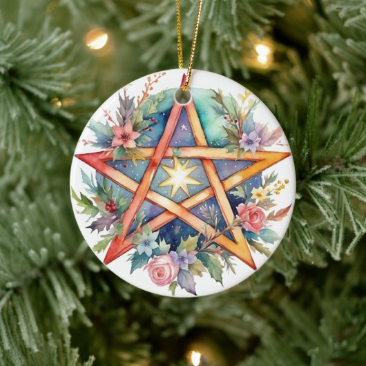 Yule Tree Winter Solstice Floral Wicca Pentacle Keramisch Ornament (Boom)