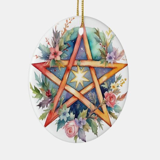 Yule Tree Winter Solstice Floral Wicca Pentacle Keramisch Ornament (Rechts)