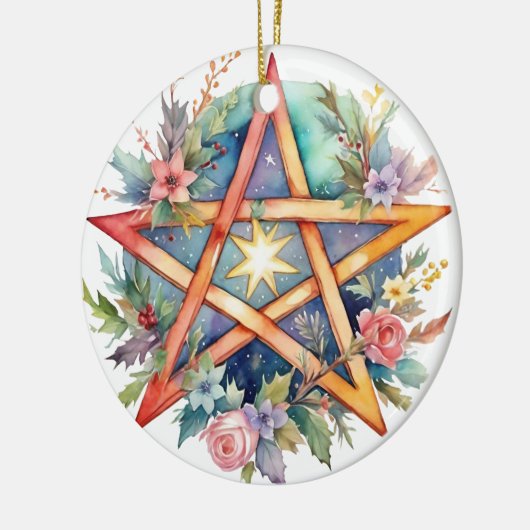 Yule Tree Winter Solstice Floral Wicca Pentacle Keramisch Ornament (Links)