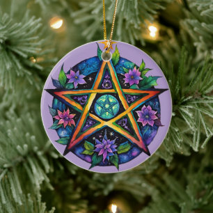 Yule Tree Winter Solstice Floral Wicca Pentacle Keramisch Ornament