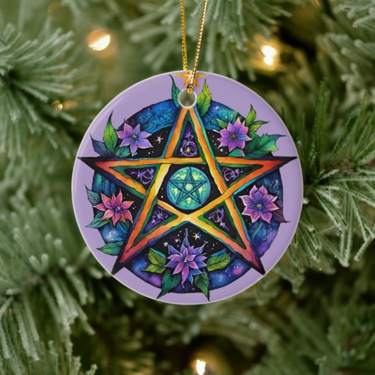 Yule Tree Winter Solstice Floral Wicca Pentacle Keramisch Ornament (Boom)