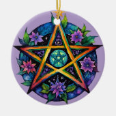 Yule Tree Winter Solstice Floral Wicca Pentacle Keramisch Ornament (Voorkant)