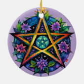 Yule Tree Winter Solstice Floral Wicca Pentacle Keramisch Ornament (Achterkant)
