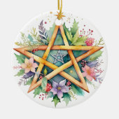 Yule Tree Winter Solstice Floral Wicca Pentacle Keramisch Ornament (Voorkant)