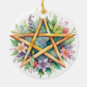 Yule Tree Winter Solstice Floral Wicca Pentacle Keramisch Ornament (Achterkant)