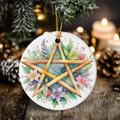 Yule Tree Winter Solstice Floral Wicca Pentacle Keramisch Ornament