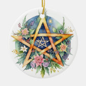 Yule Tree Winter Solstice Floral Wicca Pentacle Keramisch Ornament (Voorkant)