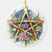 Yule Tree Winter Solstice Floral Wicca Pentacle Keramisch Ornament (Achterkant)