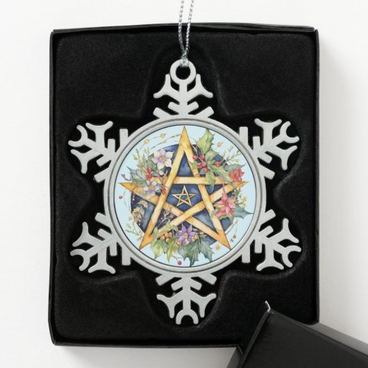 Yule Tree Winter Solstice Floral Wicca Pentacle Tin Sneeuwvlok Ornament (Kistje)