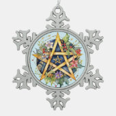 Yule Tree Winter Solstice Floral Wicca Pentacle Tin Sneeuwvlok Ornament (Voorkant)