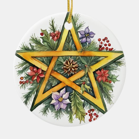 Yule Tree Winter Solstice Greenery Wicca Pentacle Keramisch Ornament (Voorkant)