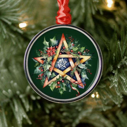 Yule Tree Winter Solstice Greenery Wicca Pentacle Metalen Ornament (Boom)