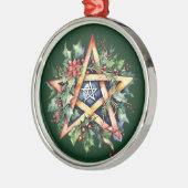 Yule Tree Winter Solstice Greenery Wicca Pentacle Metalen Ornament (Links)