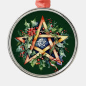Yule Tree Winter Solstice Greenery Wicca Pentacle Metalen Ornament (Voorkant)