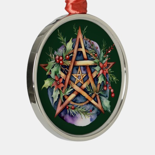 Yule Tree Winter Solstice Greenery Wicca Pentacle Metalen Ornament (Rechts)