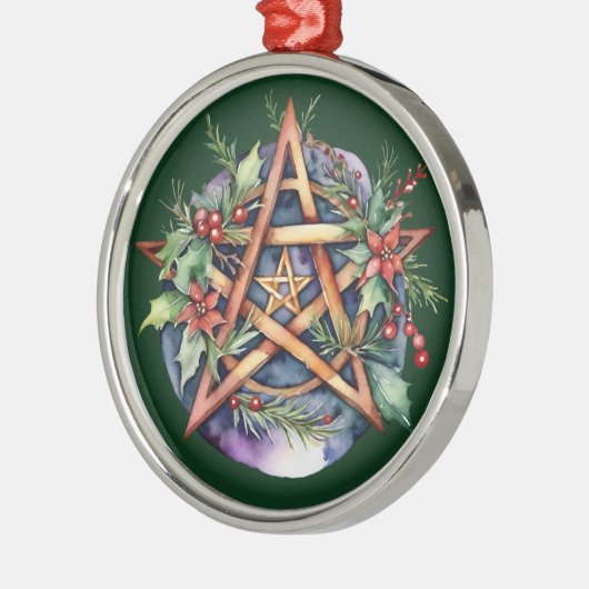 Yule Tree Winter Solstice Greenery Wicca Pentacle Metalen Ornament (Links)