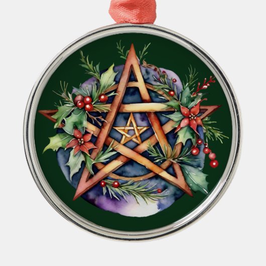 Yule Tree Winter Solstice Greenery Wicca Pentacle Metalen Ornament (Voorkant)