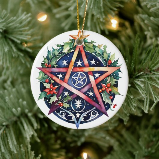 Yule Tree Winter Solstice Holly Wicca Pentacle Keramisch Ornament (Boom)