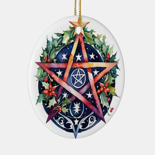 Yule Tree Winter Solstice Holly Wicca Pentacle Keramisch Ornament (Rechts)