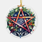 Yule Tree Winter Solstice Holly Wicca Pentacle Keramisch Ornament (Voorkant)