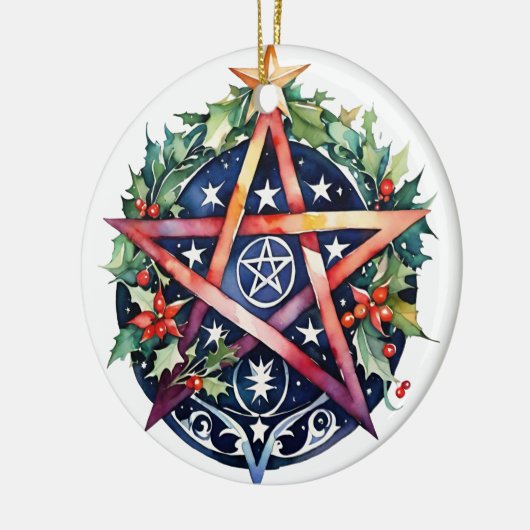 Yule Tree Winter Solstice Holly Wicca Pentacle Keramisch Ornament (Links)
