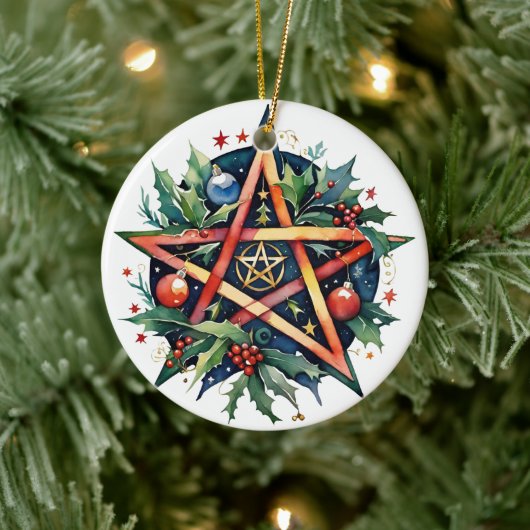Yule Tree Winter Solstice Holly Wicca Pentacle Keramisch Ornament (Boom)