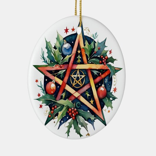 Yule Tree Winter Solstice Holly Wicca Pentacle Keramisch Ornament (Rechts)