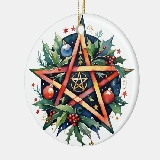 Yule Tree Winter Solstice Holly Wicca Pentacle Keramisch Ornament (Links)