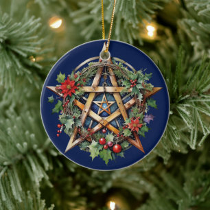 Yule Tree Winter Solstice Holly Wicca Pentacle Keramisch Ornament