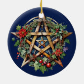 Yule Tree Winter Solstice Holly Wicca Pentacle Keramisch Ornament (Achterkant)