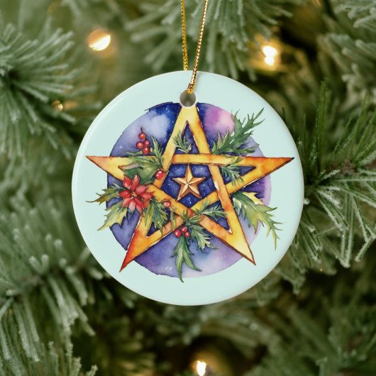 Yule Tree Winter Solstice Holly Wicca Pentacle Keramisch Ornament (Boom)