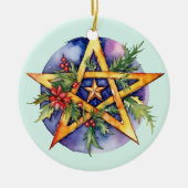 Yule Tree Winter Solstice Holly Wicca Pentacle Keramisch Ornament (Voorkant)
