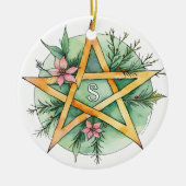 Yule Tree Winter Solstice Monogram Wicca Pentacle Keramisch Ornament (Voorkant)