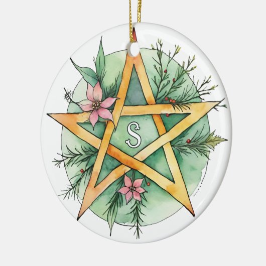 Yule Tree Winter Solstice Monogram Wicca Pentacle Keramisch Ornament (Links)