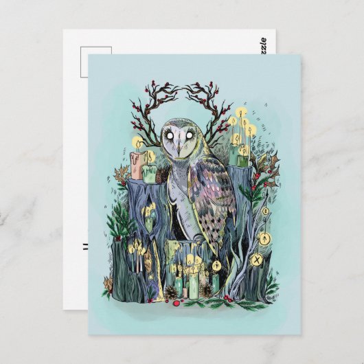 Yule Winter Solstice Barn Owl met looppas Briefkaart (Voorkant / Achterkant)