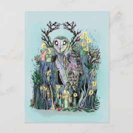 Yule Winter Solstice Barn Owl met looppas Briefkaart