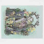 Yule Winter Solstice Barn Owl met looppas Fleece Deken (Voorkant (Horizontaal))