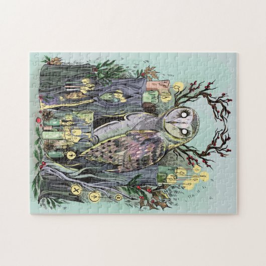 Yule Winter Solstice Barn Owl met looppas Legpuzzel (Horizontaal)