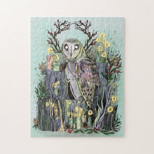 Yule Winter Solstice Barn Owl met looppas Legpuzzel