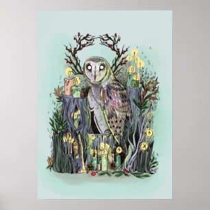 Yule Winter Solstice Barn Owl met looppas Poster