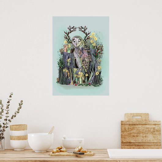 Yule Winter Solstice Barn Owl met looppas Poster (Keuken)