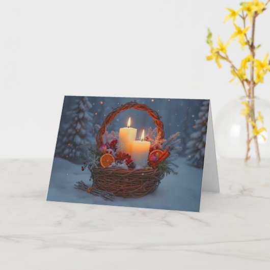 Yule Winter Solstice Basket gemaakt van wijnstokke Kaart (Gele Bloem)