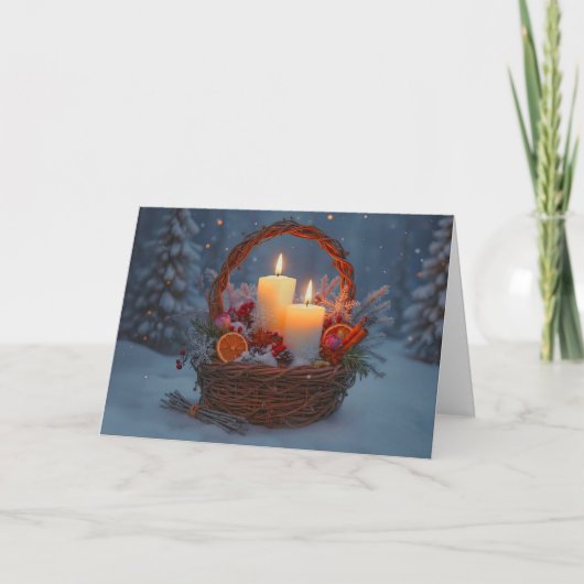 Yule Winter Solstice Basket gemaakt van wijnstokke Kaart (Voorkant)