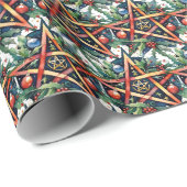 Yule Winter Solstice Greenery Wiccan Pentacle Cadeaupapier (Rol Hoek)