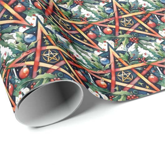 Yule Winter Solstice Greenery Wiccan Pentacle Cadeaupapier (Rol Hoek)