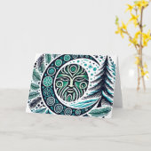 Yule Winter Solstice Greenman Kaart (Gele Bloem)