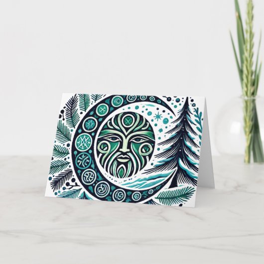 Yule Winter Solstice Greenman Kaart (Voorkant)