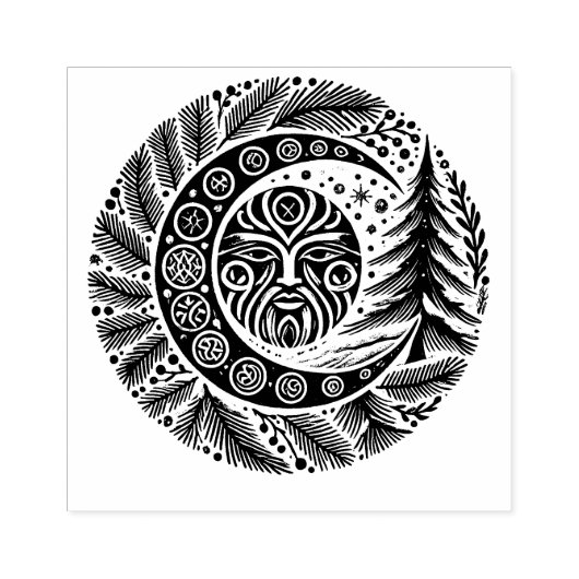 Yule Winter Solstice Greenman Rubberstempel (Afrduk)