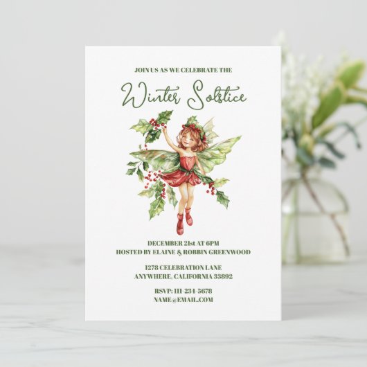 Yule Winter Solstice Holly Fairy Pagan Wicca Kaart (Staand voorkant)